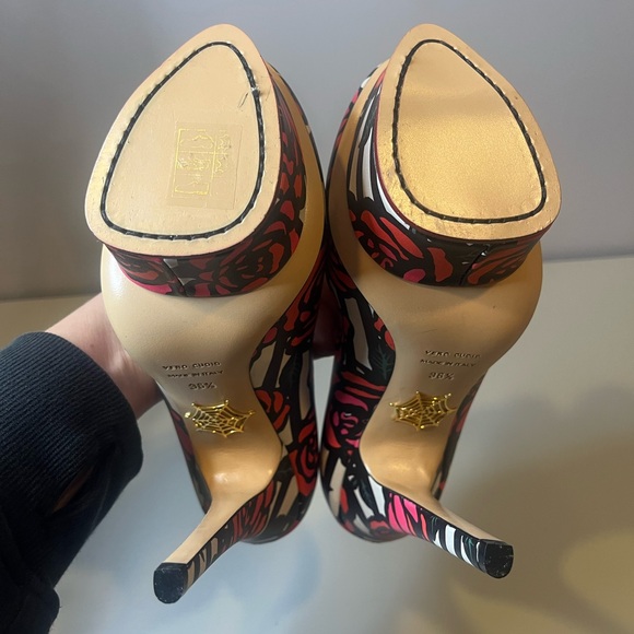 NWOT Charlotte Olympia ‘Dolly’ Black and Pink Floral Platforms- size 6 (36.5 EU) - Picture 6 of 9